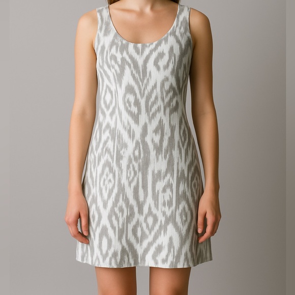 Pure Jill Sleeveless Tank Dress XS Gray White Ikat Print Pima Cotton Modal - Picture 1 of 14